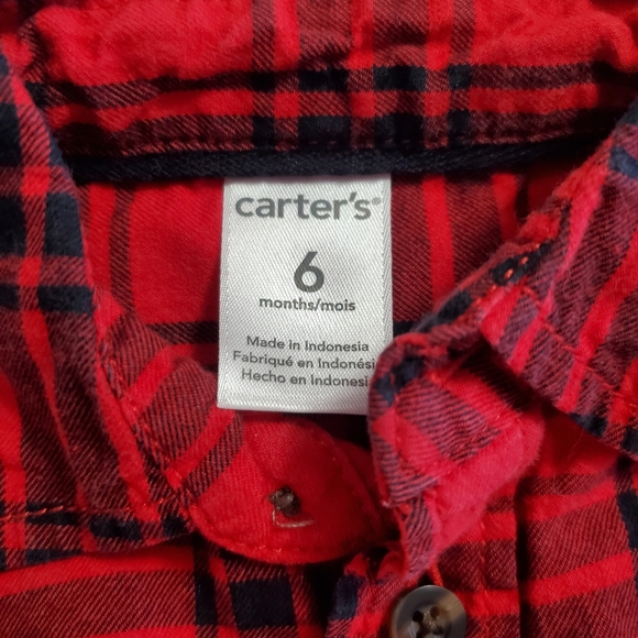 Carter's Collared Button Up Onesie- Red Plaid - Picture 2 of 4
